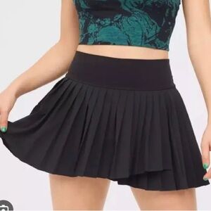 Aerie Pleated Tennis Exercise Skirt Cross Front Black High Rise